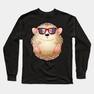 Patriotic Porcupine With America Flag Sunglasses 4Th Of July Long Sleeve T-Shirt